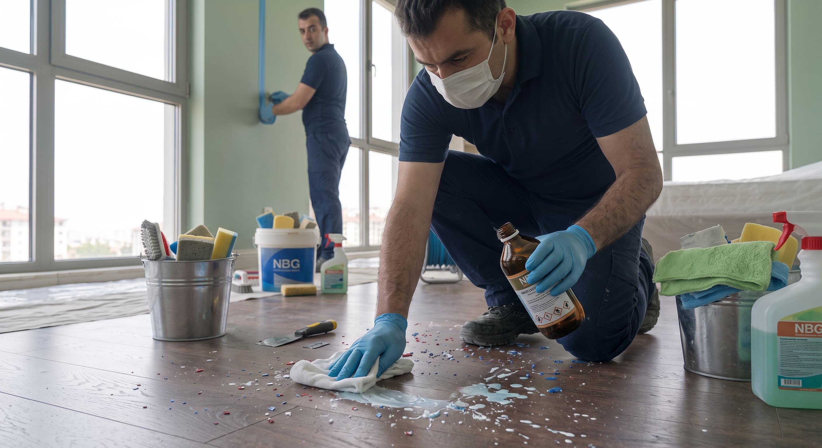 Yeni boyanmış daire temizliği